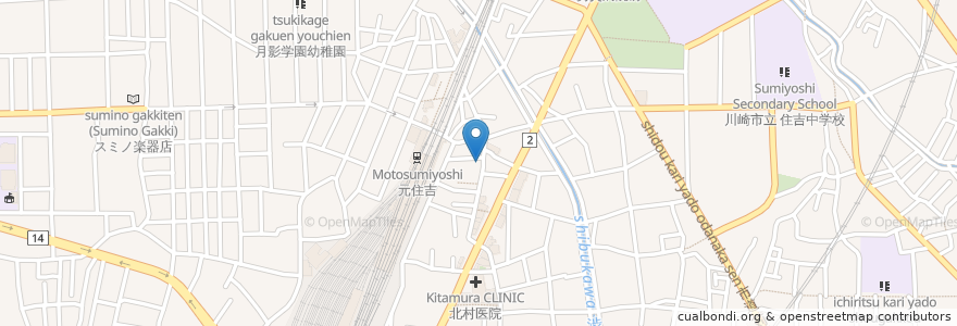 Mapa de ubicacion de 串カツ　田中 en 日本, 神奈川県, 川崎市, 中原区.