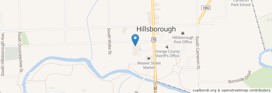 Mapa de ubicacion de Orange County Public Library en Amerika Birleşik Devletleri, Kuzey Karolina, Orange County, Hillsborough.