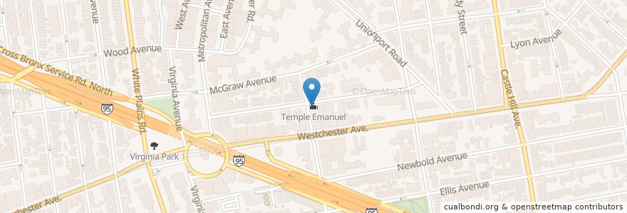 Mapa de ubicacion de Temple Emanuel en Amerika Birleşik Devletleri, New York, New York, Bronx County, The Bronx.
