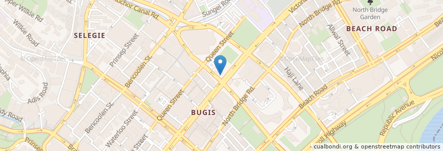 Mapa de ubicacion de Bugis MRT station en Singapur, Central.