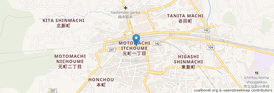 Mapa de ubicacion de う丼屋 en 日本, 奈良県, 生駒市.