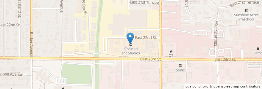 Mapa de ubicacion de CosMod Inc Studios en アメリカ合衆国, カンザス州, Douglas County, Lawrence.