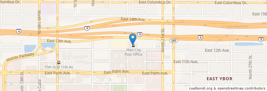 Mapa de ubicacion de Ybor City Post Office en Vereinigte Staaten Von Amerika, Florida, Hillsborough County, Tampa.
