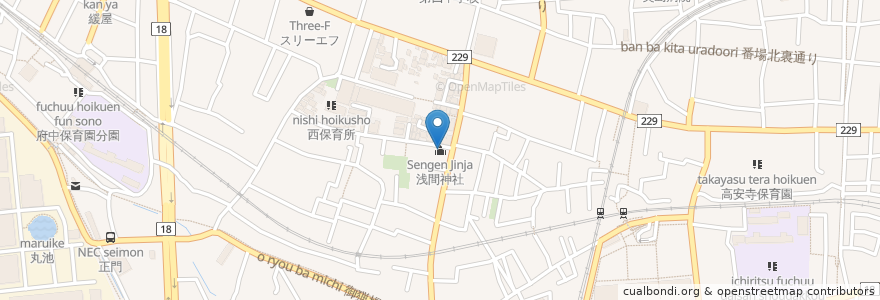 Mapa de ubicacion de 浅間神社 en Japan, Tokio, 府中市.