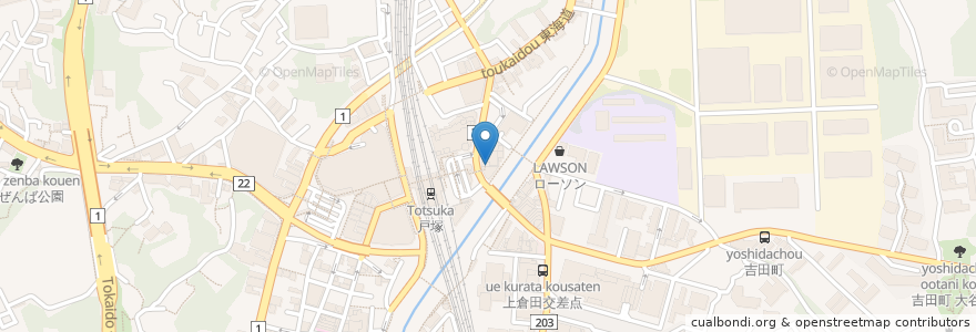 Mapa de ubicacion de 北海道 en Japan, Kanagawa Prefecture, Yokohama, Totsuka Ward.