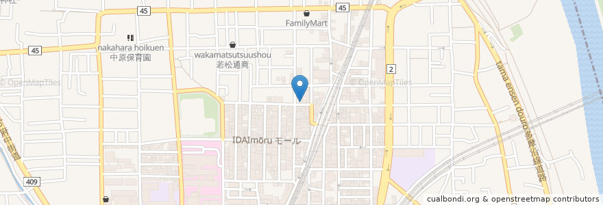 Mapa de ubicacion de 三ちゃん食堂 en 日本, 神奈川県, 川崎市, 中原区.