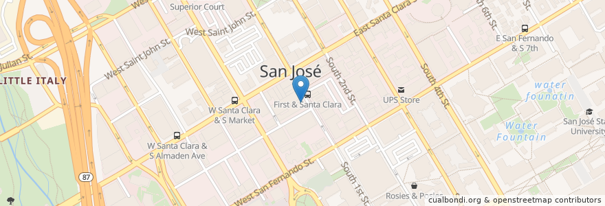 Mapa de ubicacion de Good Karma Vegan Cafe en Соединённые Штаты Америки, Калифорния, Santa Clara County, San Jose.