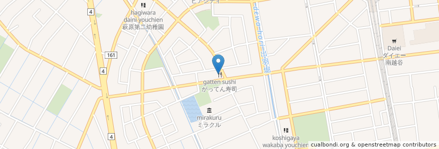 Mapa de ubicacion de がってん寿司 en 日本, 埼玉県, 越谷市.