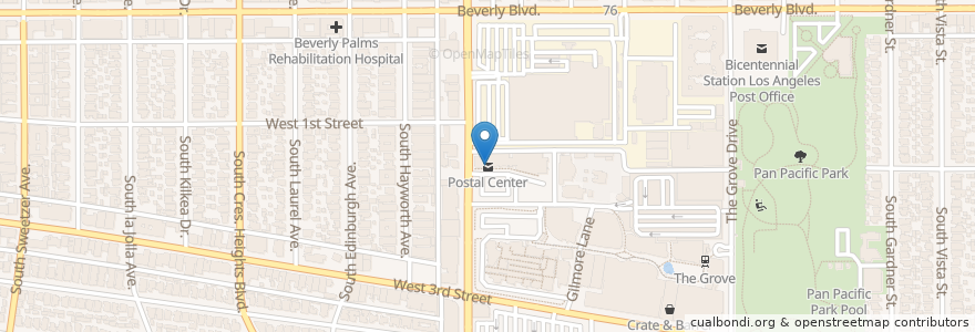 Mapa de ubicacion de Postal Center en États-Unis D'Amérique, Californie, Los Angeles County, Los Angeles.