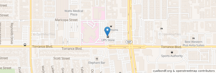 Mapa de ubicacion de The UPS Store en 美利坚合众国/美利堅合眾國, 加利福尼亚州/加利福尼亞州, 洛杉矶县, Torrance.
