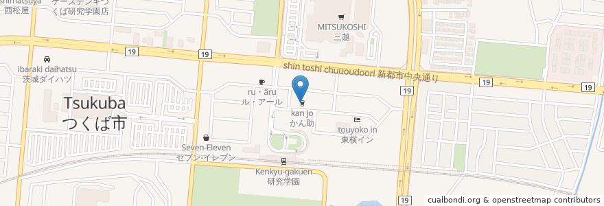 Mapa de ubicacion de かん助 en 일본, 이바라키현, つくば市.