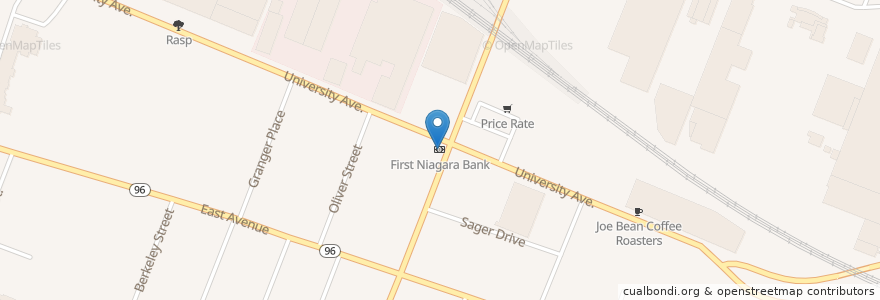 Mapa de ubicacion de First Niagara Bank en Estados Unidos Da América, Nova Iorque, Monroe County, Rochester.