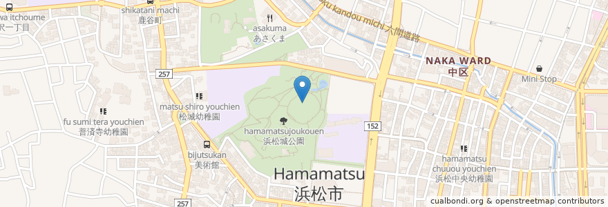 Mapa de ubicacion de ベンチ（防災トイレｘ20） en 일본, 시즈오카현, 浜松市, 中区.