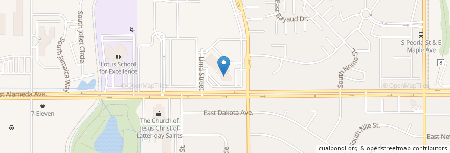 Mapa de ubicacion de Living Hope Baptist Church en アメリカ合衆国, コロラド州, Arapahoe County, Aurora.