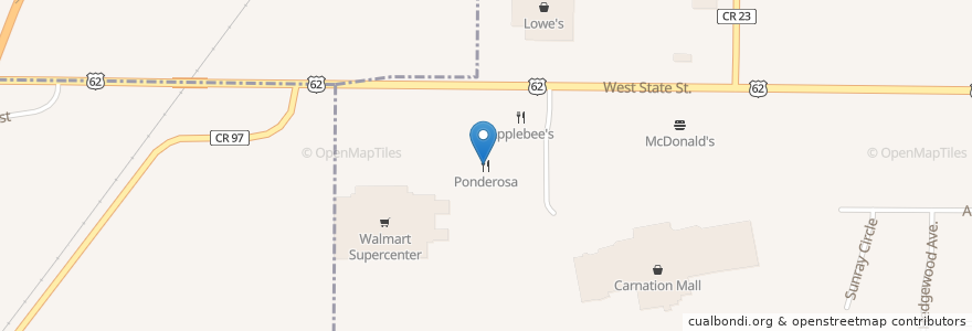 Mapa de ubicacion de Ponderosa Steakhouse en Соединённые Штаты Америки, Огайо, Stark County.