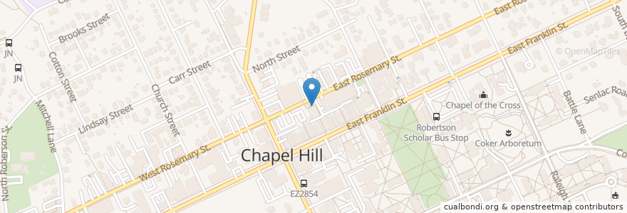 Mapa de ubicacion de Pulse en ایالات متحده آمریکا, کارولینای شمالی, Orange County, Chapel Hill.
