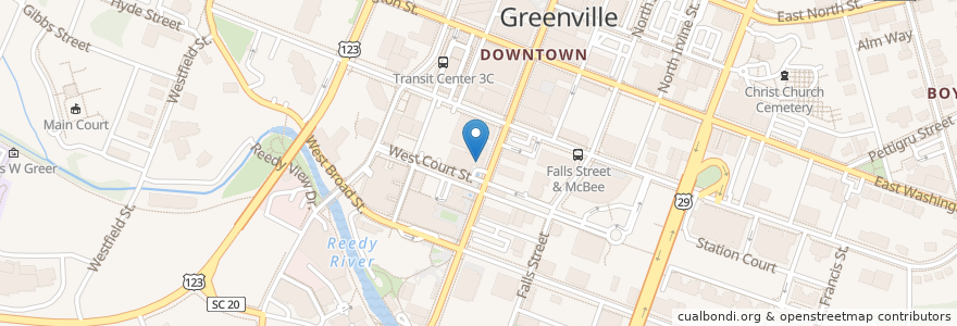 Mapa de ubicacion de Joel's Java Coffee Shop en Vereinigte Staaten Von Amerika, Süd-Carolina, Greenville County, Greenville.