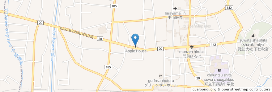 Mapa de ubicacion de Apple House en Japonya, 長野県, 諏訪郡, 下諏訪町.