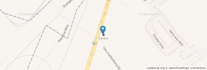 Mapa de ubicacion de Circle K en 美利坚合众国/美利堅合眾國, 印第安纳州, Clark County, Jeffersonville.