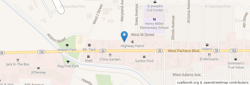 Mapa de ubicacion de A&W en 美利坚合众国/美利堅合眾國, 加利福尼亚州/加利福尼亞州, Merced County, Los Banos.