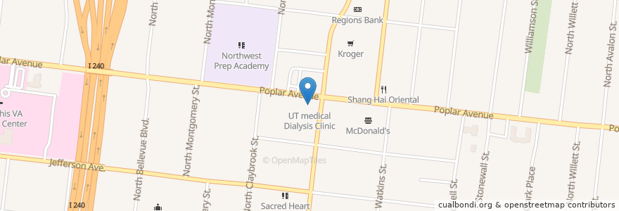 Mapa de ubicacion de UT medical Dialysis Clinic en ایالات متحده آمریکا, تنسی, Shelby County, Memphis.