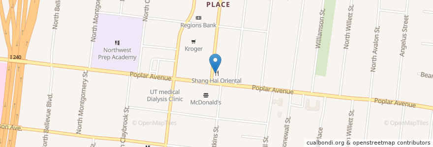 Mapa de ubicacion de Shang Hai Oriental en ایالات متحده آمریکا, تنسی, Shelby County, Memphis.