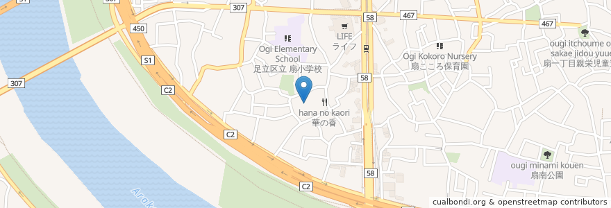 Mapa de ubicacion de 扇三嶋神社 en 日本, 東京都, 足立区.