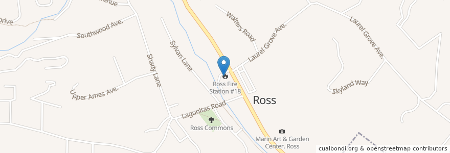 Mapa de ubicacion de Ross Fire Station #18 en アメリカ合衆国, カリフォルニア州, Marin County, Ross.