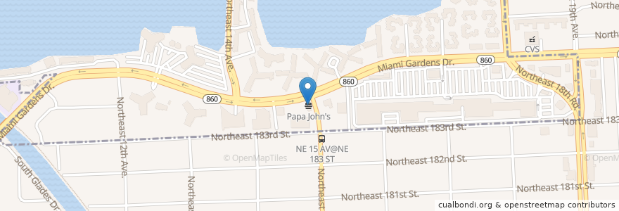 Mapa de ubicacion de Papa John's en الولايات المتّحدة الأمريكيّة, فلوريدا, مقاطعة ميامي داد, North Miami Beach.