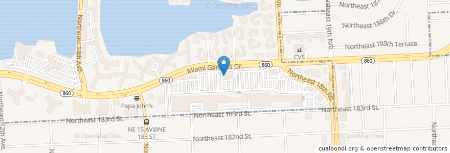 Mapa de ubicacion de Starbucks en 미국, 플로리다주, 마이애미데이드 군, North Miami Beach.