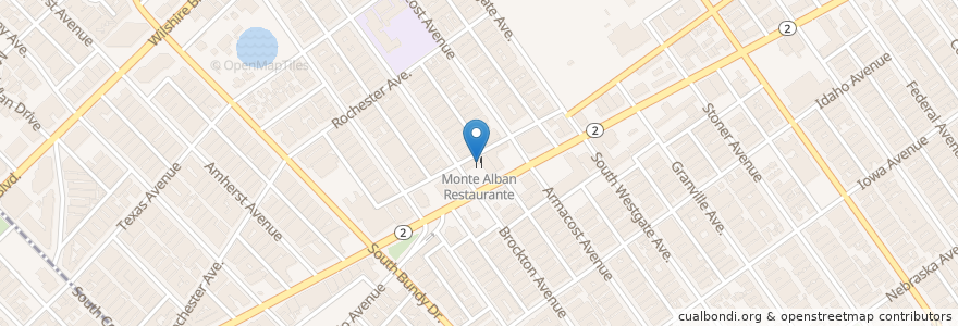 Mapa de ubicacion de Monte Alban Restaurante en États-Unis D'Amérique, Californie, Los Angeles County, Los Angeles.