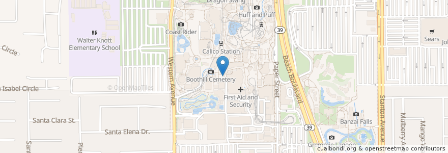 Mapa de ubicacion de Fireman's Brigade BBQ en 미국, 캘리포니아주, Orange County, Buena Park.
