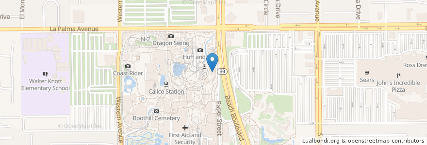 Mapa de ubicacion de Camp Snoopy Theatre en Estados Unidos Da América, Califórnia, Orange County, Buena Park.