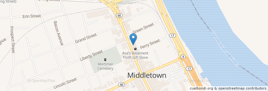 Mapa de ubicacion de Tibetan Kitchen en Verenigde Staten, Connecticut, Middlesex County, Middletown.
