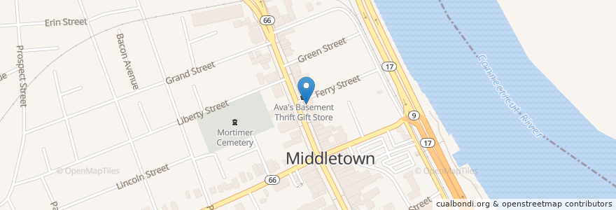 Mapa de ubicacion de The Whey Stationary en 미국, 코네티컷, Middlesex County, Middletown.