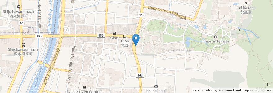 Mapa de ubicacion de 餃子の王将 en ژاپن, 京都府, 京都市, 東山区.