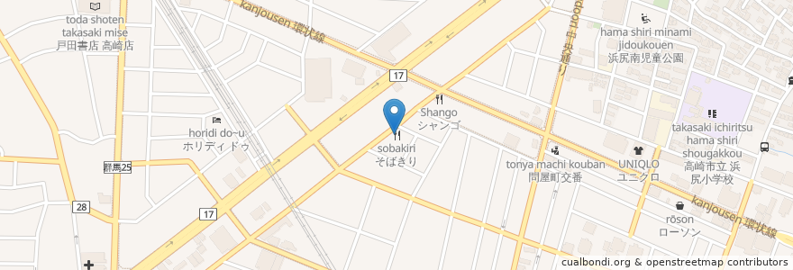 Mapa de ubicacion de そばきり en 일본, 군마현, 高崎市.