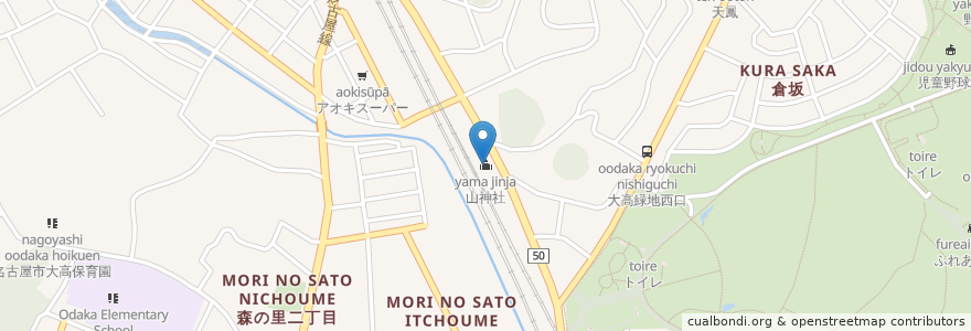 Mapa de ubicacion de 山神社 en 日本, 爱知县, 名古屋市, 緑区.
