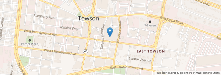 Mapa de ubicacion de Towson Square Garage en Соединённые Штаты Америки, Мэриленд, Baltimore County.