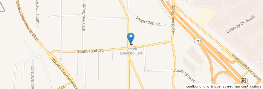 Mapa de ubicacion de Friendz Espresso Cafe en États-Unis D'Amérique, Washington, King County, Tukwila.