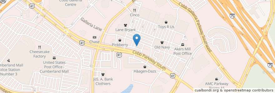 Mapa de ubicacion de Corner Bakery Cafe en United States, Georgia, Cobb County.