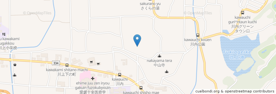 Mapa de ubicacion de 川上神社 en Japonya, 愛媛県, 東温市.