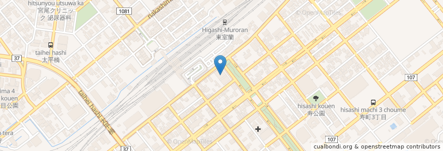 Mapa de ubicacion de 東室蘭郵便局 en اليابان, محافظة هوكايدو, 胆振総合振興局, 室蘭市.