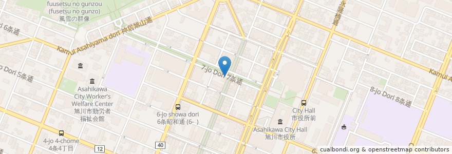 Mapa de ubicacion de まちなかぶんか小屋 en Япония, Хоккайдо, Округ Камикава, 旭川市.