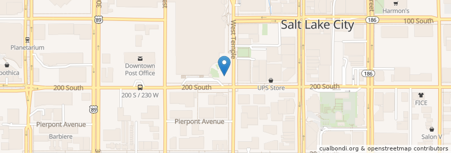 Mapa de ubicacion de Salt Palace Station en Vereinigte Staaten Von Amerika, Utah, Salt Lake County, Salt Lake City.