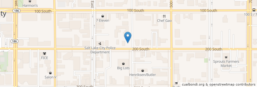 Mapa de ubicacion de 190 South 400 East en Stati Uniti D'America, Utah, Salt Lake County, Salt Lake City.