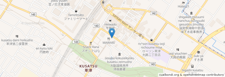 Mapa de ubicacion de 天井川 en 일본, 시가현, 草津市.
