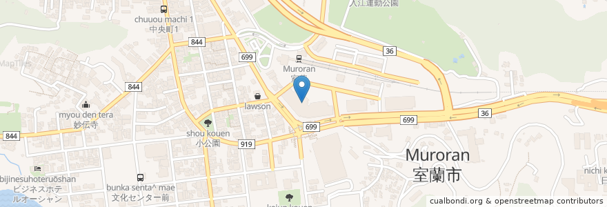Mapa de ubicacion de パーラー太陽室蘭 en Japan, Präfektur Hokkaido, 胆振総合振興局, 室蘭市.