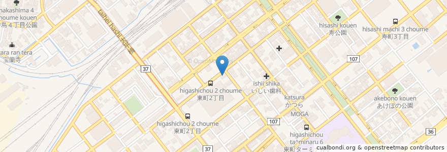 Mapa de ubicacion de ひがしまち 皮膚科 クリニック en Japan, Präfektur Hokkaido, 胆振総合振興局, 室蘭市.