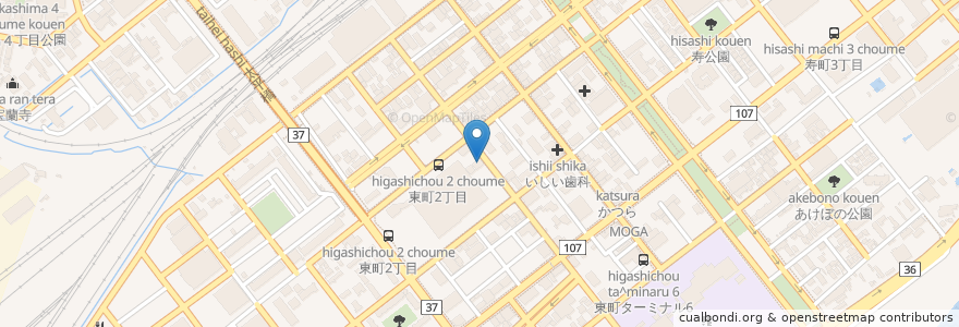 Mapa de ubicacion de 東室蘭医院 en 일본, 홋카이도, 胆振総合振興局, 室蘭市.